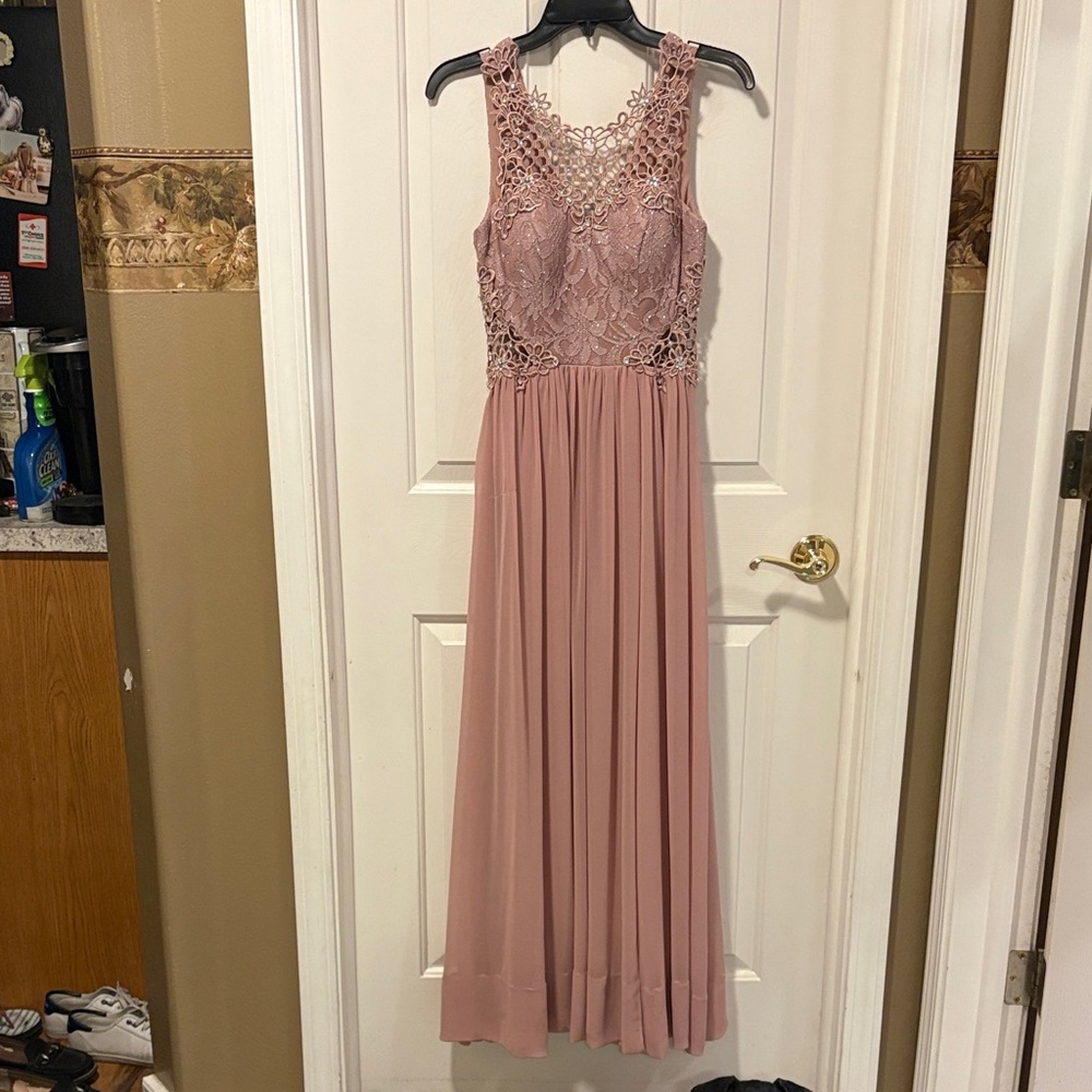 City Triangles Dusty Rose Lace Bodice Maxi Gown